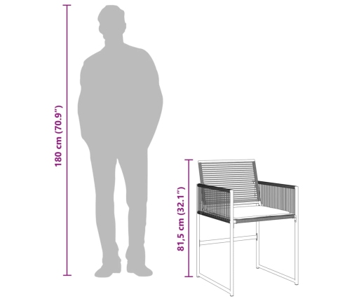 Set comedor de jardín con cojines 13 pzas ratán sintético negro