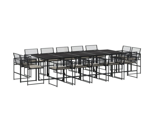 Set comedor de jardín con cojines 15 pzas ratán sintético negro