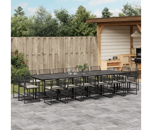 Set de muebles jardín 17 pzas con cojines ratán sintético negro