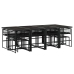 Set comedor de jardín con cojines 13 pzas ratán sintético negro