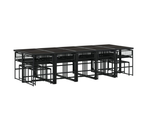 Set comedor de jardín con cojines 15 pzas ratán sintético negro