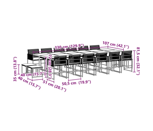 Set de muebles jardín 17 pzas con cojines ratán sintético negro