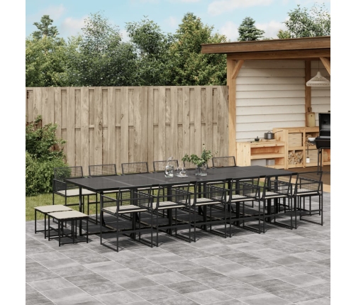 Set de muebles jardín 17 pzas con cojines ratán sintético negro