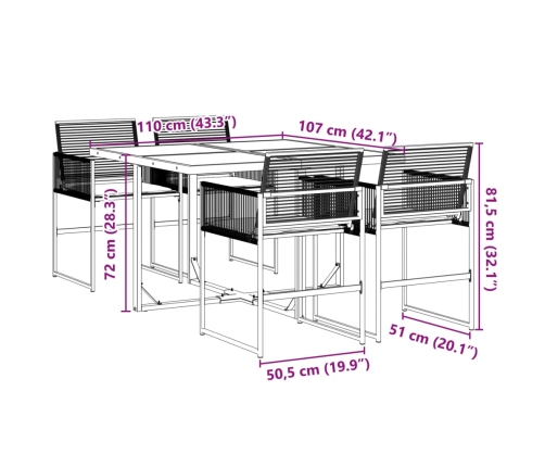 Set de muebles jardín 5 pzas con cojines ratán sintético negro