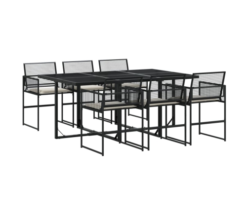 Set de comedor de jardín 7 pzas y cojines ratán sintético negro