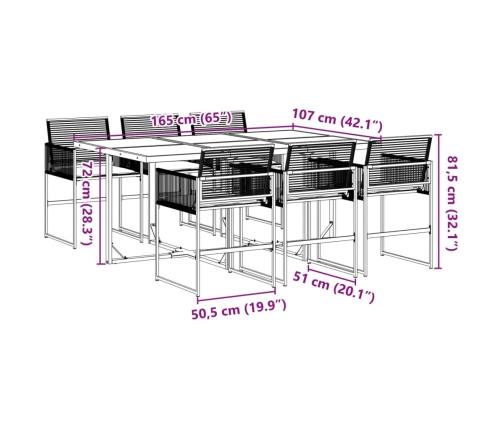 Set de comedor de jardín 7 pzas y cojines ratán sintético negro