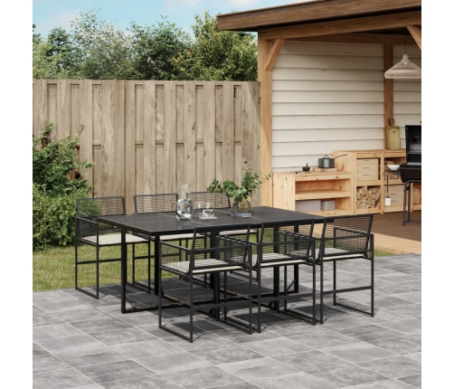 Set de comedor de jardín 7 pzas y cojines ratán sintético negro
