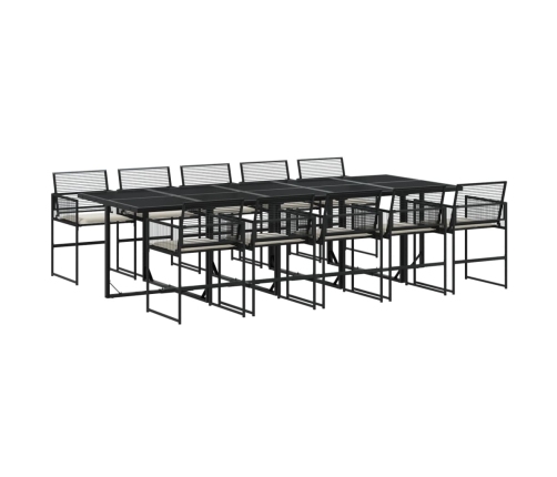 Set de comedor jardín 11 pzas con cojines ratán sintético negro