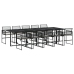 Set de comedor jardín 11 pzas con cojines ratán sintético negro