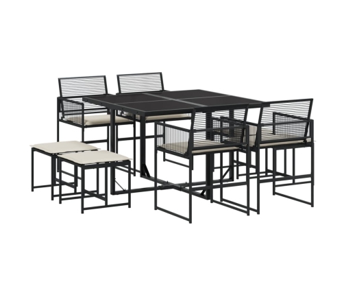 Set de comedor de jardín 9 pzas y cojines ratán sintético negro
