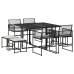 Set de comedor de jardín 9 pzas y cojines ratán sintético negro