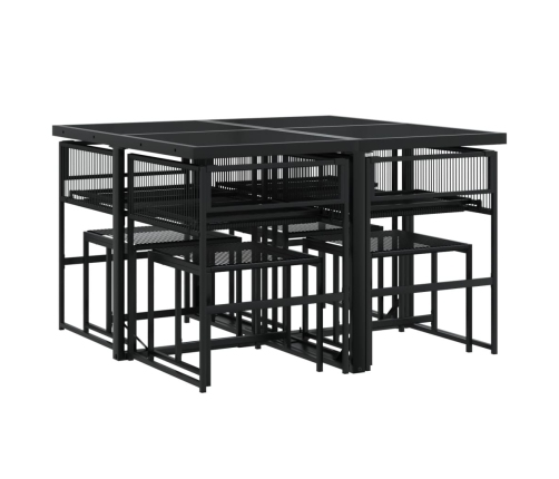 Set de comedor de jardín 9 pzas y cojines ratán sintético negro