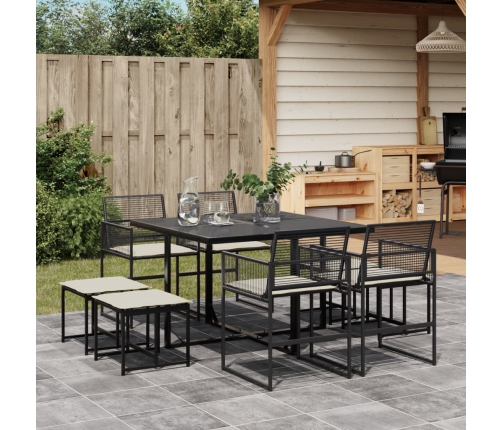 Set de comedor de jardín 9 pzas y cojines ratán sintético negro