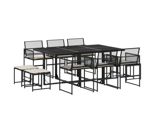 Set de comedor jardín 11 pzas con cojines ratán sintético negro