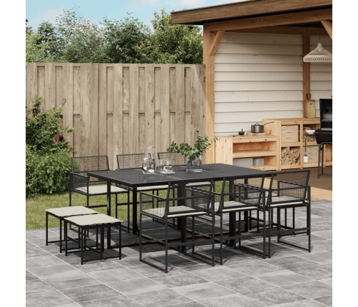 Set de comedor jardín 11 pzas con cojines ratán sintético negro