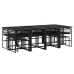 Set comedor de jardín con cojines 13 pzas ratán sintético negro