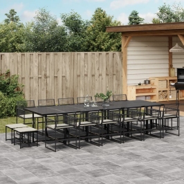 Set de muebles jardín 17 pzas con cojines ratán sintético negro