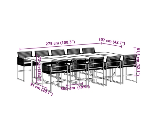 Set de comedor de jardín 11 pzas ratán sintético negro