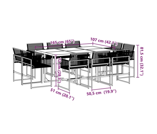 Set de comedor de jardín 11 pzas ratán sintético negro
