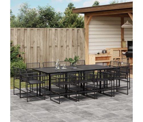 Set de comedor de jardín 13 pzas ratán sintético negro