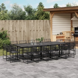 Set de comedor de jardín 15 pzas ratán sintético negro