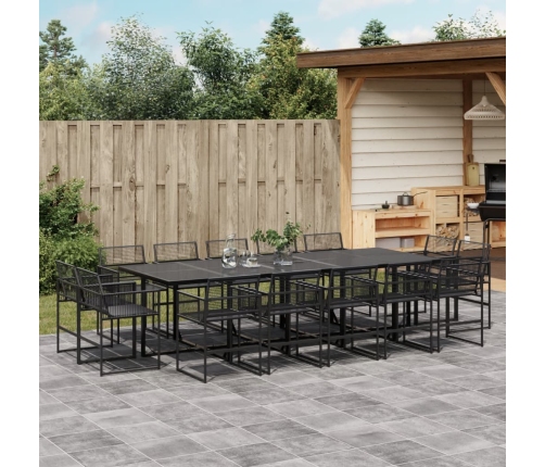 Set de comedor de jardín 15 pzas ratán sintético negro