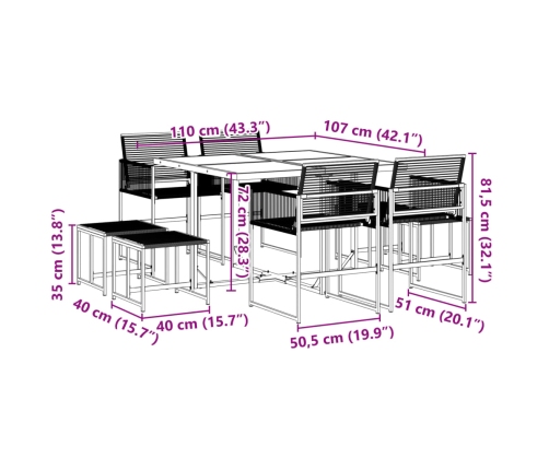 Juego de comedor de jardín 9 piezas ratán sintético negro