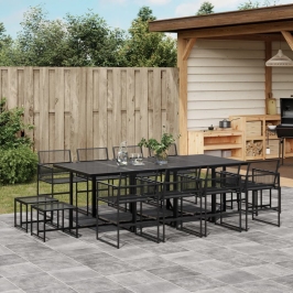 Set de comedor de jardín 13 pzas ratán sintético negro