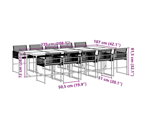 Set de comedor de jardín 11 pzas ratán sintético negro