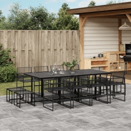 Set de comedor de jardín 13 pzas ratán sintético negro