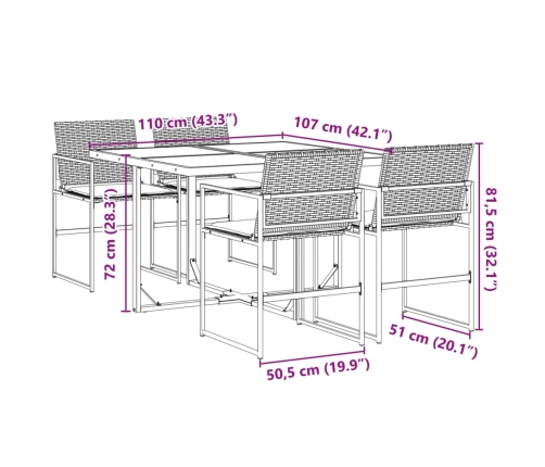 Set de muebles jardín 5 pzas con cojines ratán sintético negro