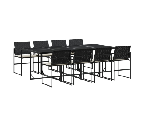 Set de comedor de jardín 9 pzas y cojines ratán sintético negro