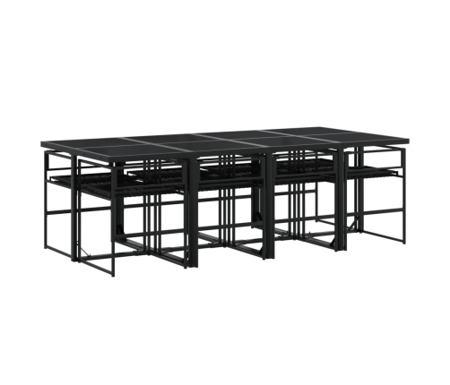 Set de comedor de jardín 9 pzas y cojines ratán sintético negro