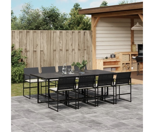 Set de comedor de jardín 9 pzas y cojines ratán sintético negro