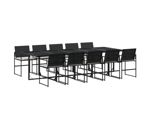 Set de comedor jardín 11 pzas con cojines ratán sintético negro