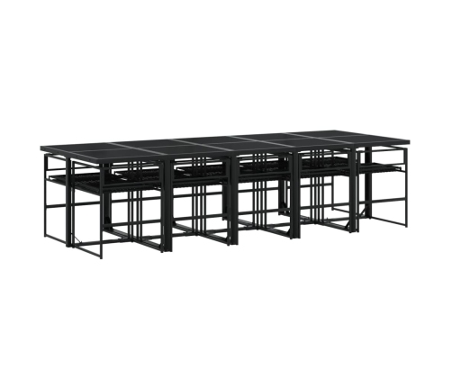 Set de comedor jardín 11 pzas con cojines ratán sintético negro