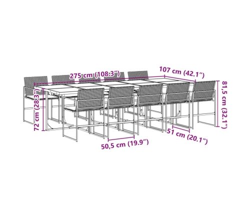 Set de comedor jardín 11 pzas con cojines ratán sintético negro