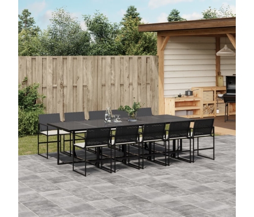 Set de comedor jardín 11 pzas con cojines ratán sintético negro