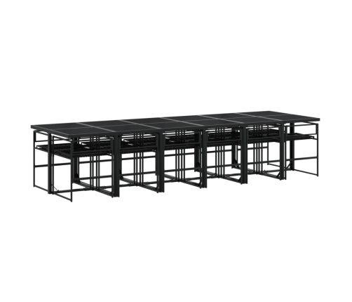 Set comedor de jardín con cojines 13 pzas ratán sintético negro