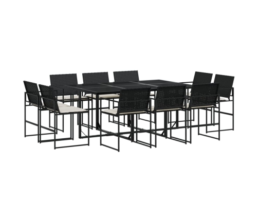Set de comedor jardín 11 pzas con cojines ratán sintético negro