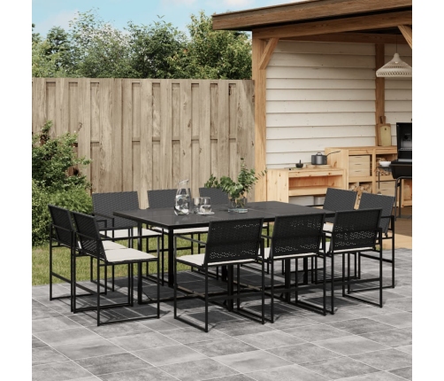 Set de comedor jardín 11 pzas con cojines ratán sintético negro
