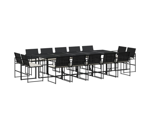 Set comedor de jardín con cojines 15 pzas ratán sintético negro