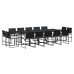 Set comedor de jardín con cojines 15 pzas ratán sintético negro