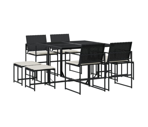 Set de comedor de jardín 9 pzas y cojines ratán sintético negro