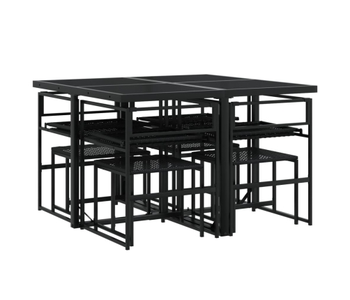 Set de comedor de jardín 9 pzas y cojines ratán sintético negro
