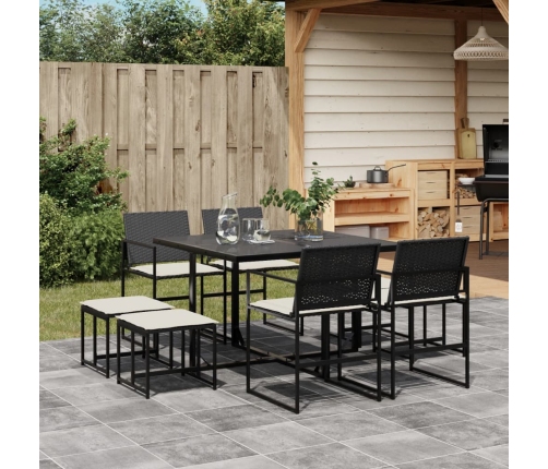 Set de comedor de jardín 9 pzas y cojines ratán sintético negro