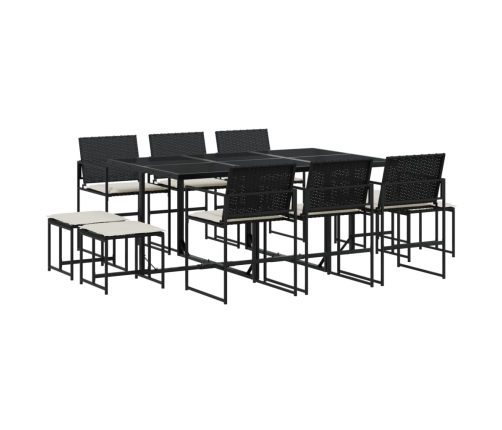 Set de comedor jardín 11 pzas con cojines ratán sintético negro