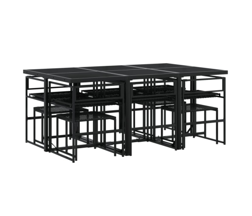 Set de comedor jardín 11 pzas con cojines ratán sintético negro