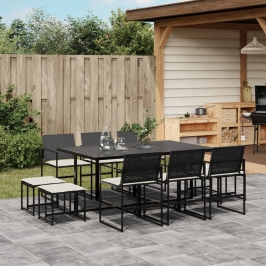 Set de comedor jardín 11 pzas con cojines ratán sintético negro