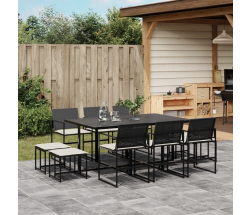 Set de comedor jardín 11 pzas con cojines ratán sintético negro